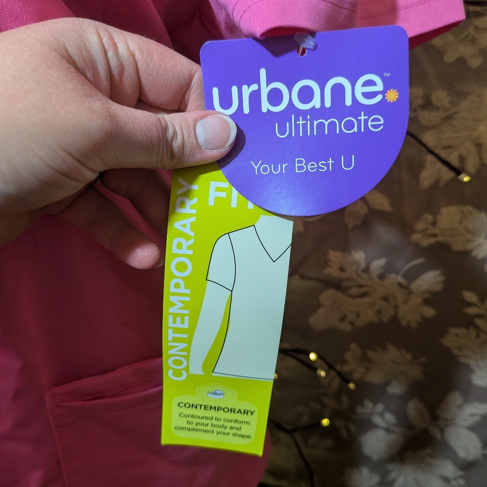Urbane Ultimate Contemporary Fit Pink Scrub Top, Size L, NWT! - Picture 2 of 5